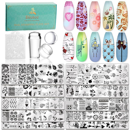 BIUITEE Nail Stamping Kit – 15 Mini Plates, Silicone Stamper, Scraper & Storage Bag