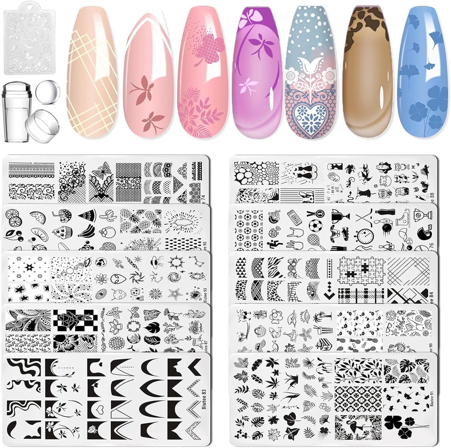 Biutee Nail Art Stamping Plates Set – 10PCS French Line Templates with Stamper