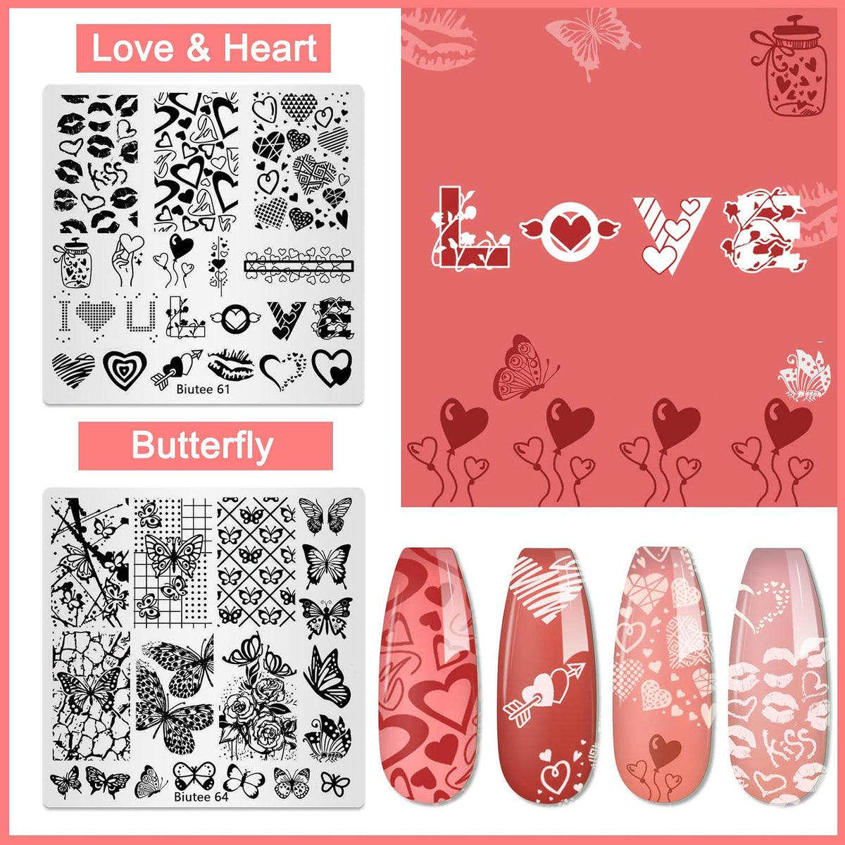 Biutee Nail Stamping Plates Set 15PCS Nail Stamping Kit with Nail Stamper