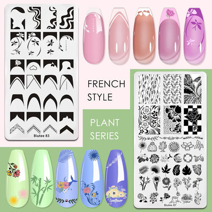 Biutee Nail Art Stamping Plates Set – 10PCS French Line Templates with Stamper