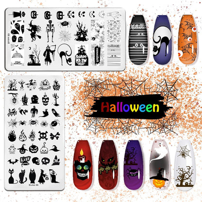 Biutee Nail Stamping Kit – 10 Plates & 8 Gel Polish, French & Halloween Designs