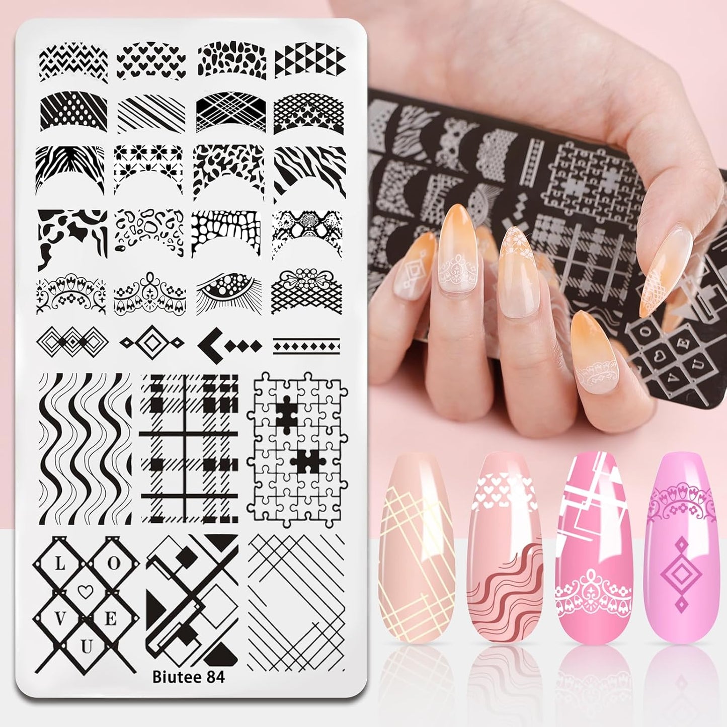 Biutee Nail Art Stamping Plates Set – 10PCS French Line Templates with Stamper