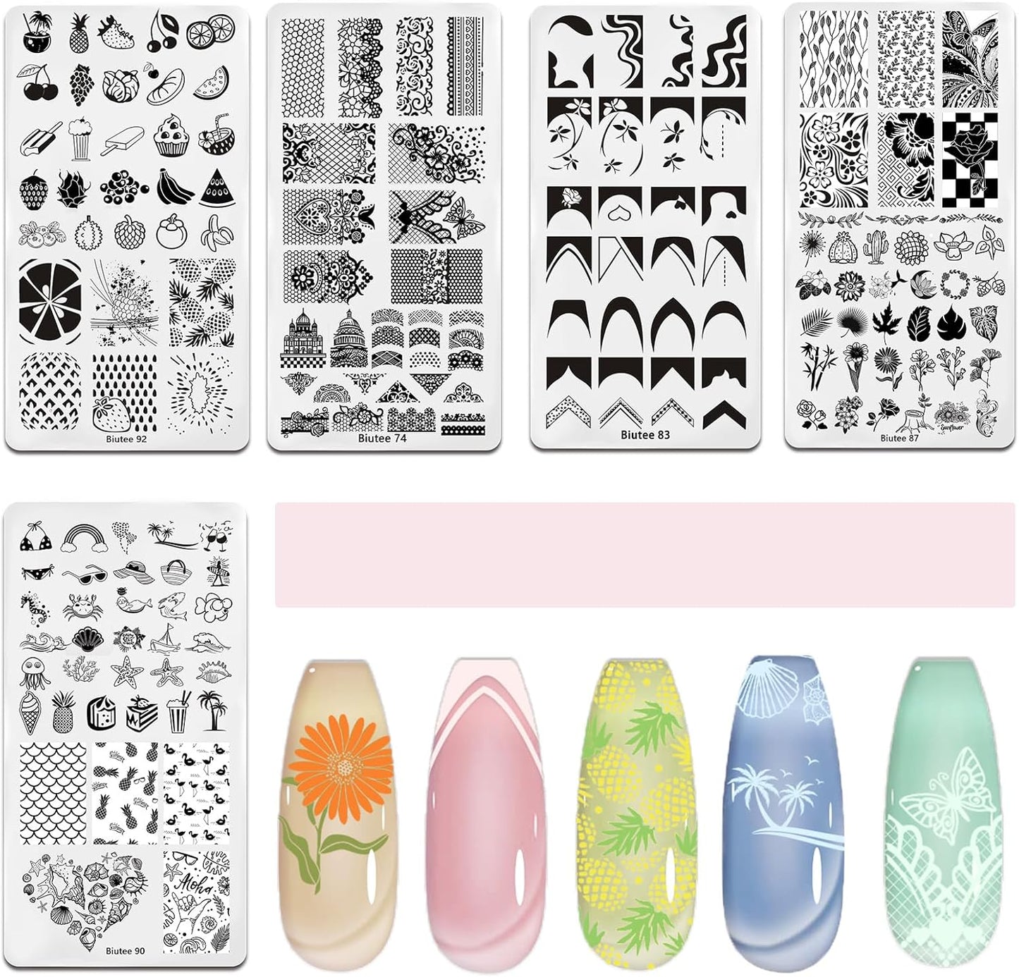 Biutee Nail Art Stamping Plates Set – 10PCS French Line Templates with Stamper