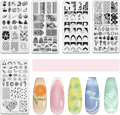 Biutee Nail Art Stamping Plates Set – 10PCS French Line Templates with Stamper
