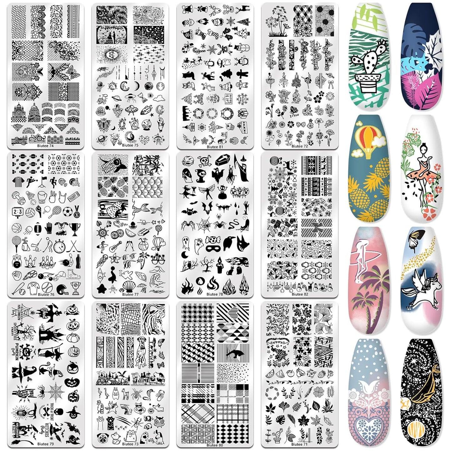 BIUTEE Nail Stamper Kit – 8 Gel Polishes, 12 Plates, Jelly Stamper & Halloween Designs
