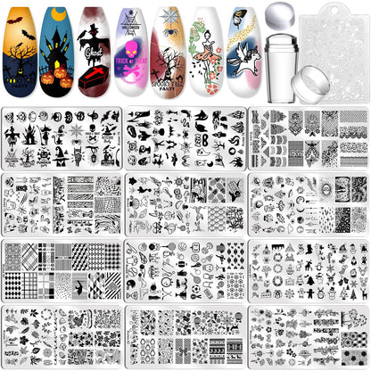 BIUTEE 12-Piece Nail Stamping Plate Set – Includes Floral, Animal, Lace, Star, Halloween & Christmas Designs