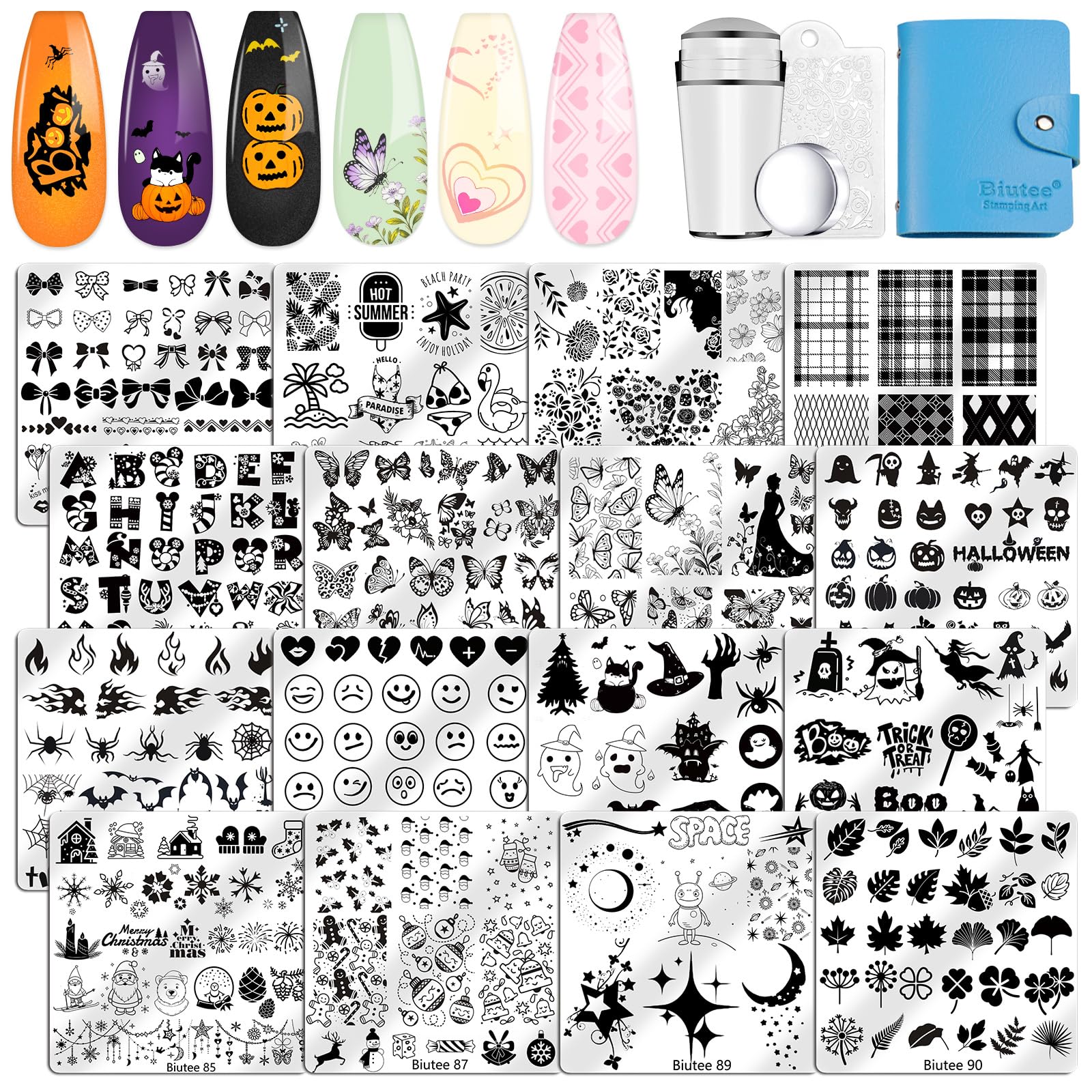 Biutee Nail Stamp Plates 16PCS Nail Stamping Kit 8 Nail Stamping Gel Polish