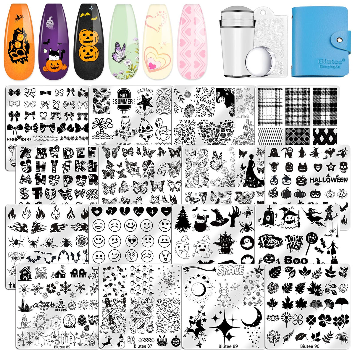 Biutee Nail Stamping Plates Set 15PCS Nail Stamping Kit with Nail Stamper