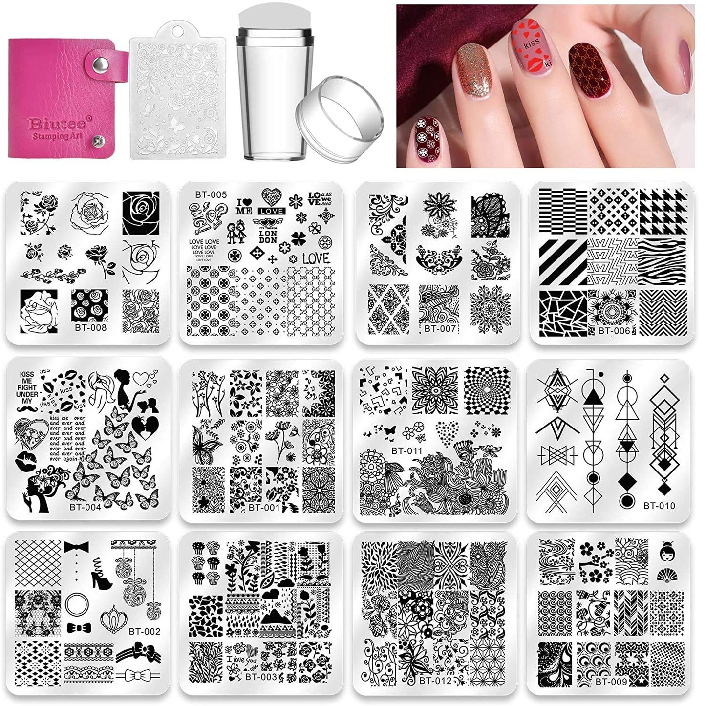 BIUTEE Nail Stamping Plates Set-Square Animal & Flower Design Nail Art Plates