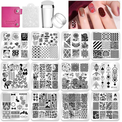 BIUTEE Nail Stamping Plates Set-Square Animal & Flower Design Nail Art Plates