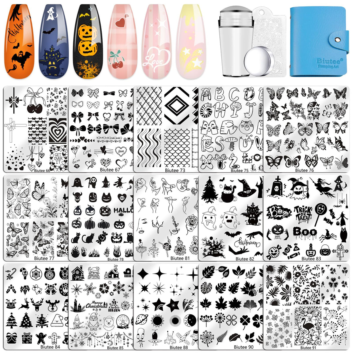 Biutee Nail Stamp Plates 16PCS Nail Stamping Kit 8 Nail Stamping Gel Polish