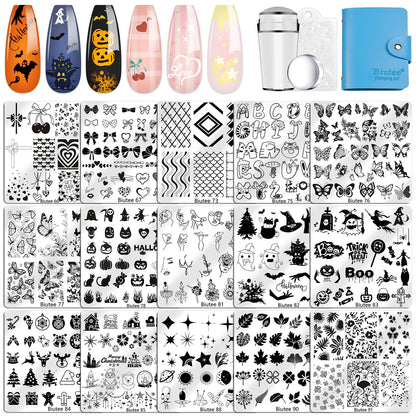 Biutee Nail Stamping Plates Set 15PCS Nail Stamping Kit with Nail Stamper