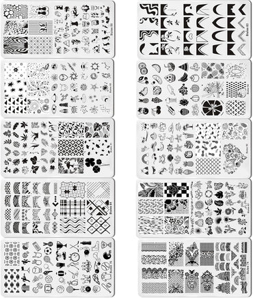 Biutee Fresh Nail Stamping Kit – 10 Plates, Stamper & 8 Colors Gel