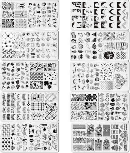 Biutee Fresh Nail Stamping Kit – 10 Plates, Stamper & 8 Colors Gel