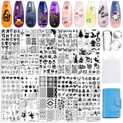 Biutee Nail Stamp Plates 16PCS Nail Stamping Kit 8 Nail Stamping Gel Polish