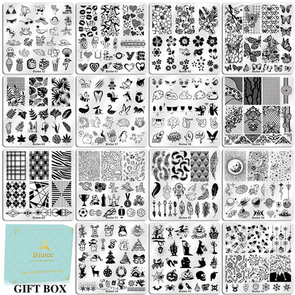 BIUTEE Nail Stamping Plates Set – 15PCS with Stamper, Scraper, Storage Bag & Holiday Designs