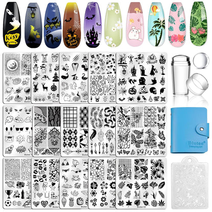 Biutee Nail Stamping Plates Set 15PCS Nail Stamping Kit with Nail Stamper