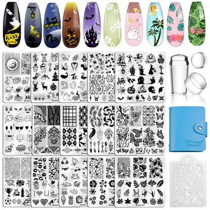 Biutee Nail Stamp Plates 16PCS Nail Stamping Kit 8 Nail Stamping Gel Polish